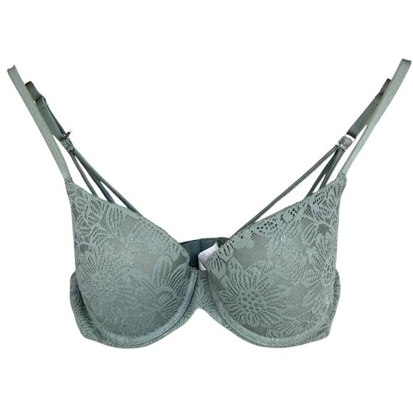 Aerie Sunnie Demi Push Up Bra 34C Green Lace Adjustable Underwire Floral - Picture 1 of 11
